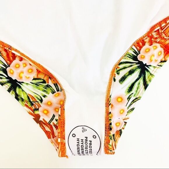 Tropical Print One-Piece Maillot Swimsuit, Orange - Picture 10 of 11